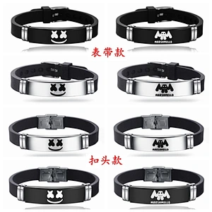 Marshmallow DJ Stainless Steel Marshmello Black Silicone Adjustable Bracelet