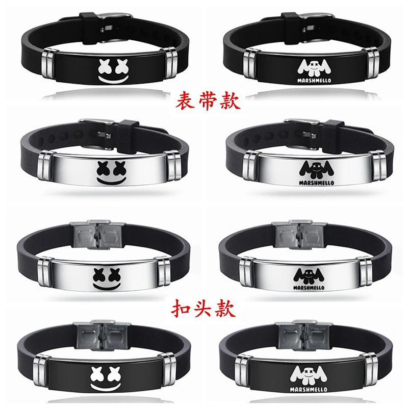 Marshmallow DJ Stainless Steel Marshmello Black Silicone Adjustable Bracelet