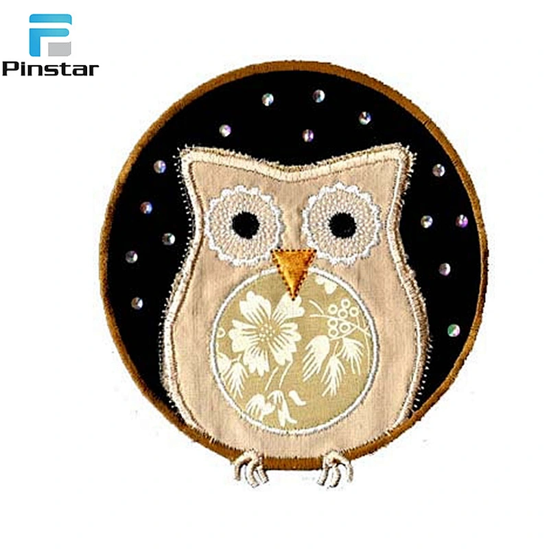 China Factory Wholesale Jackets Fabric Owl Embroidered Patch