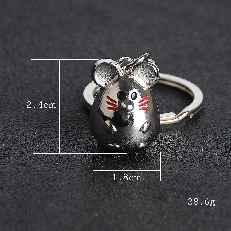 Gold Silver Black Metal Mouse Rat Zodiac Keychain