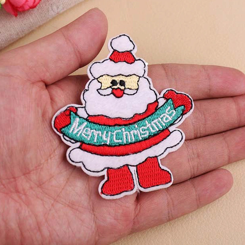 Wholesale In Stock Christmas Iron On Patches Santa Claus Snowman Embroidery Patch