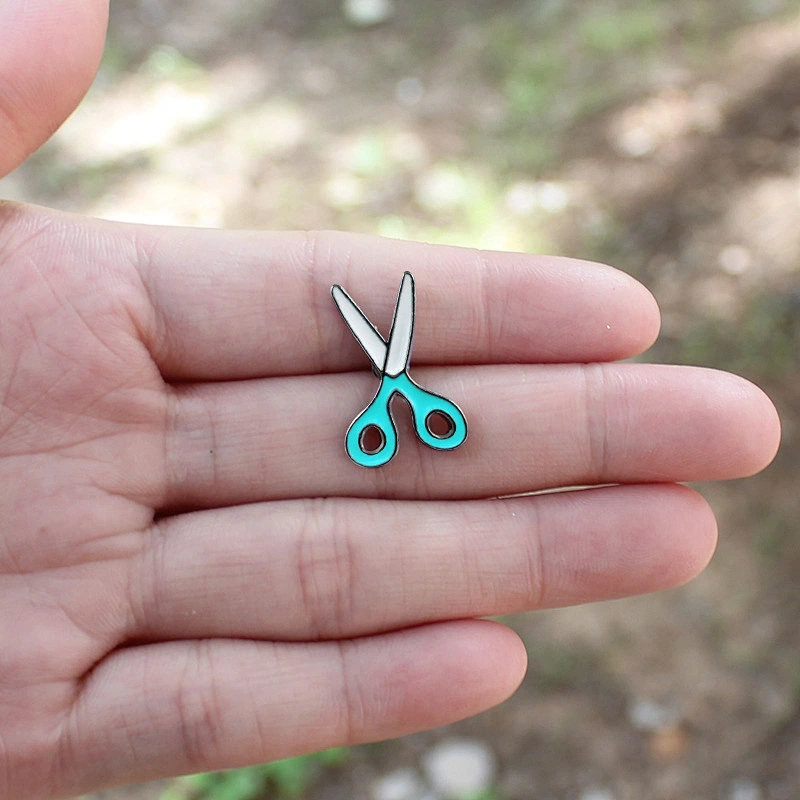 Custom Cute Enamel Llue and White Scissors Lapel Pin Brooch