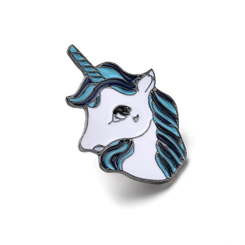 Hot Sale In Stock Fancy Unicorn Metal Brooch Pin Unicorn Head Soft Enamel Pin
