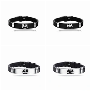 Marshmallow DJ Stainless Steel Marshmello Black Silicone Adjustable Bracelet