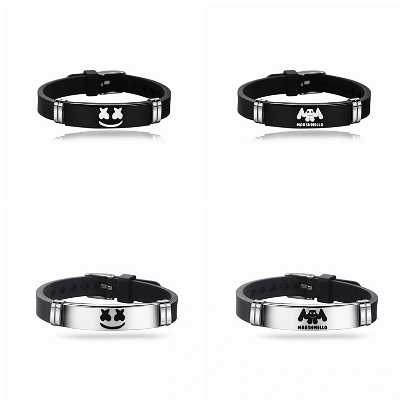 Marshmallow DJ Stainless Steel Marshmello Black Silicone Adjustable Bracelet
