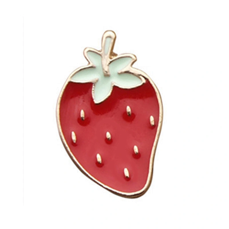 Factory Wholesale In Stock Custom Enamel Fruit Pins Strawberry Brooch with Gold Plating