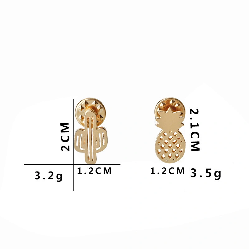Gold Hollow Pineapple and Cactus Lapel Pin