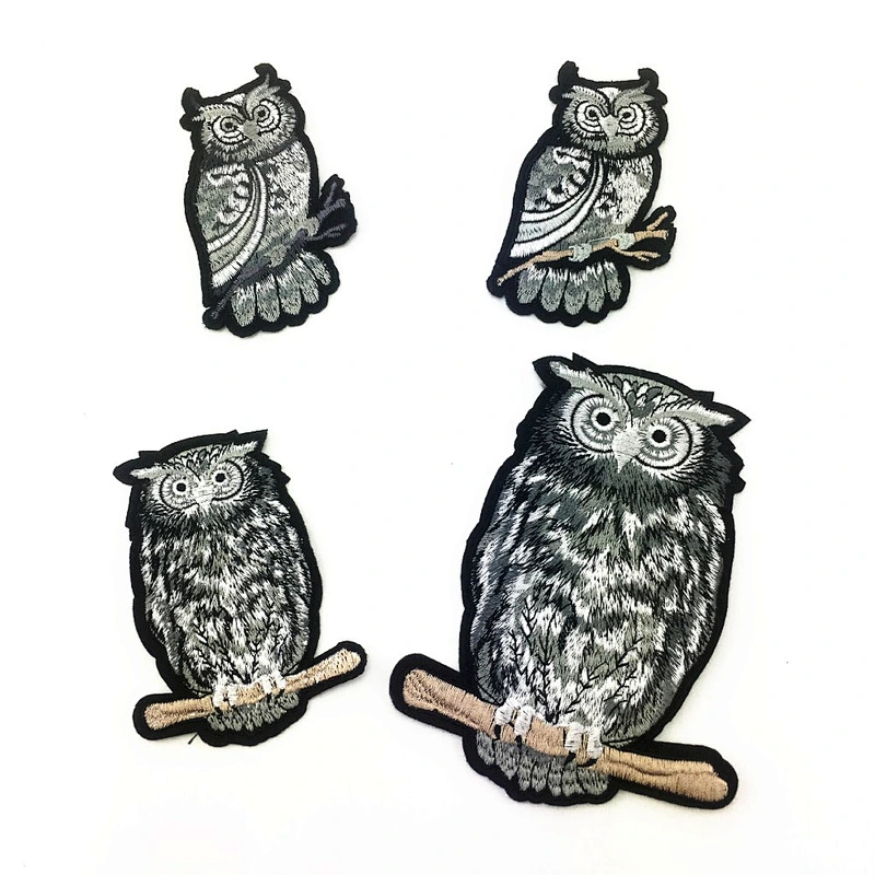custom embroidery realistic owl shaped patch for clothing