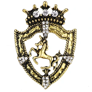 Retro Shield Shape Horse Lapel Pin with Rhinestone