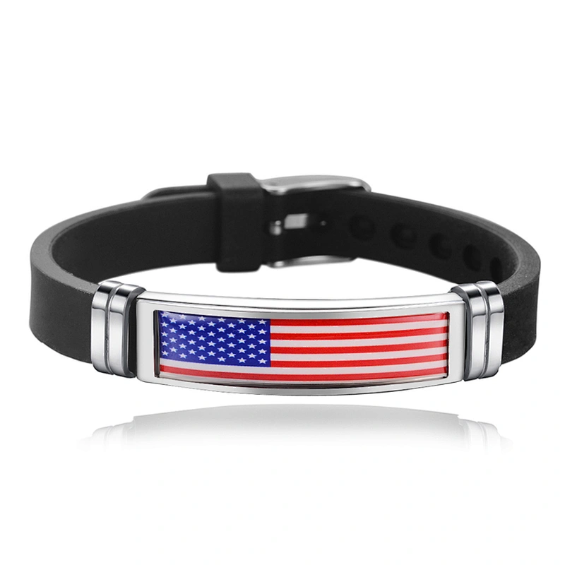 Custom Event Commemorative Natioal Flag Adjustment Stainless Steel Silicone Bracelet