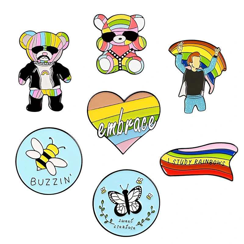 Factory Wholesale In Stock LGBT Pride Embrace Rainbow Heart Enamel Lapel Pin