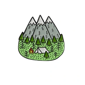 Custom Three Mountains Green Color  Enamel Lapel Pin