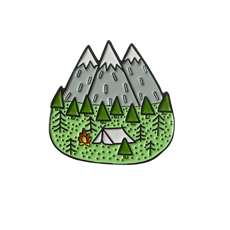 Custom Three Mountains Green Color  Enamel Lapel Pin