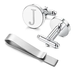 Simple design custom logo stainless steel cufflinks