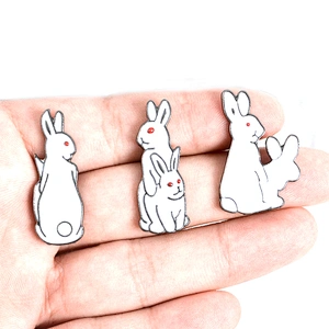 Wholesale In Stock Animal Character Pins White Funny Bunny Bad Rabbit Enamel Pin