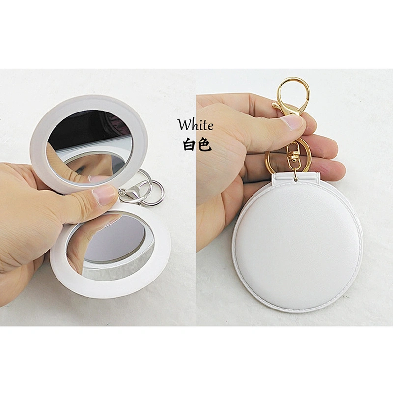 Wholesale Cheap Promotional Gift Blank Black Colour Pocket PVC Leather Mirror Keychain In Stock