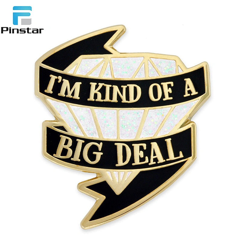Factory Directly Sale Diamond Hard Enamel Metal Lapel Hat Pin with glitter