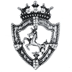 Retro Shield Shape Horse Lapel Pin with Rhinestone