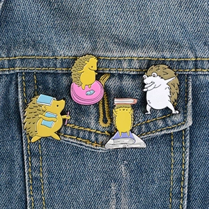 hedgehog reading book ready to ship soft enamel lapel pin