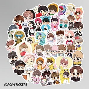 Factory Wholesale In Stock Adhesive Waterproof PVC Stickers Custom Cute Cartoon BTS Team Sticker
