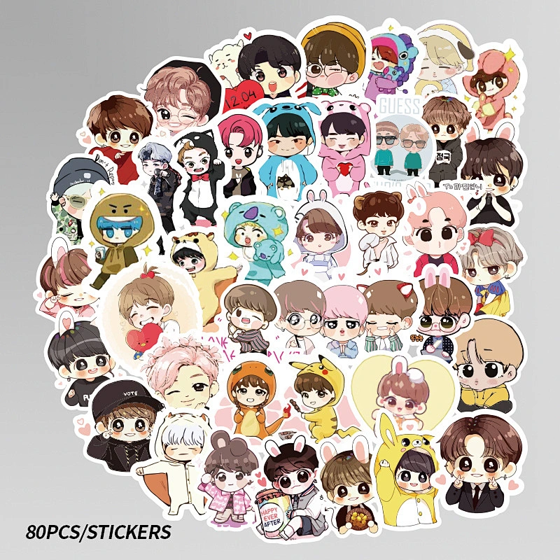 Factory Wholesale In Stock Adhesive Waterproof PVC Stickers Custom Cute Cartoon BTS Team Sticker