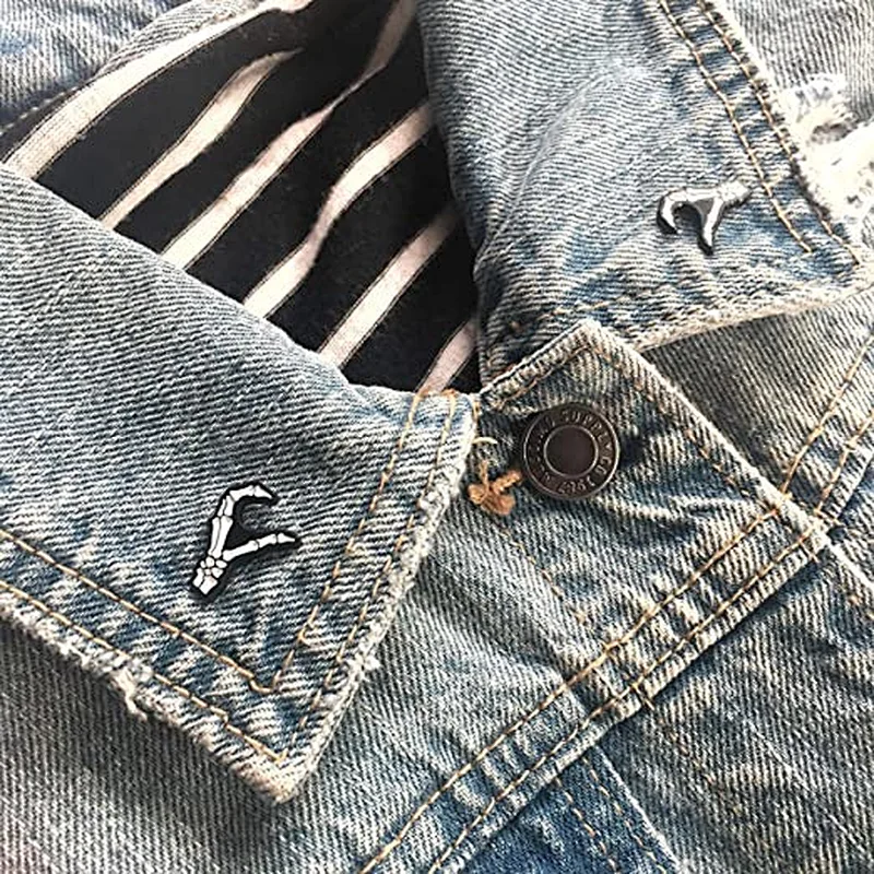 Goth Skeleton Heart Hands Enamel Pin in Black