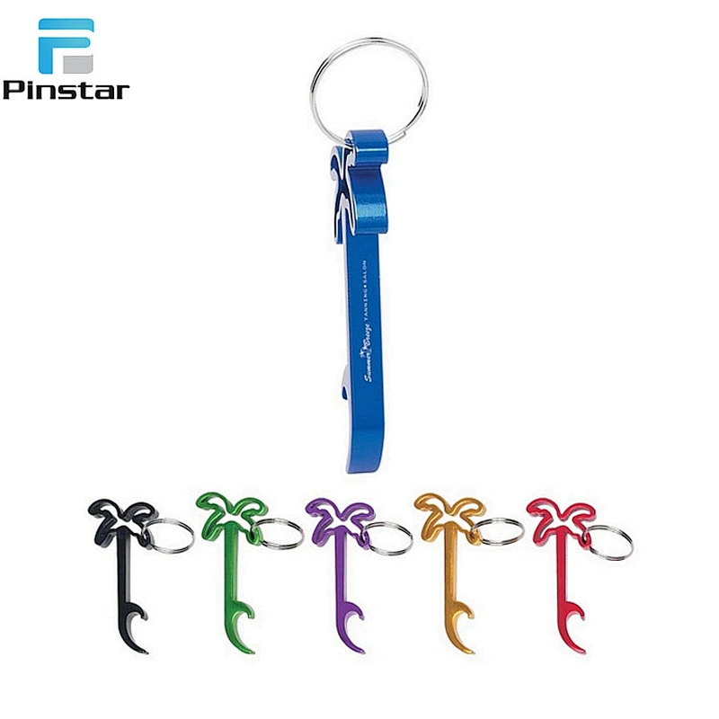 Custom Palm Tree Shape Colorful Aluminium Alloy Bottle Opener Metal Keychain