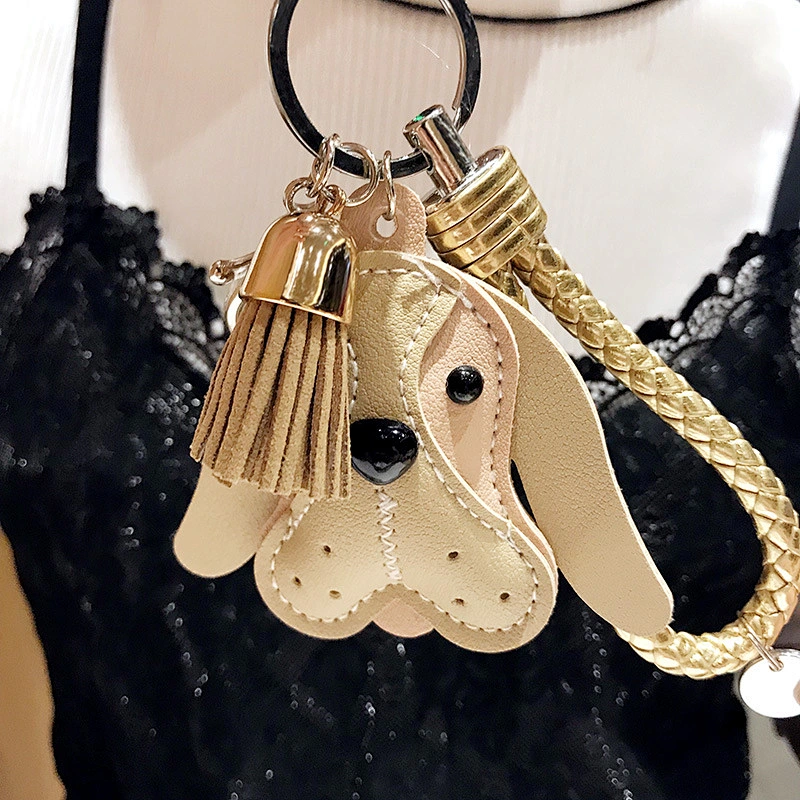 Cute Dog PU Leather Keychain with Tassel