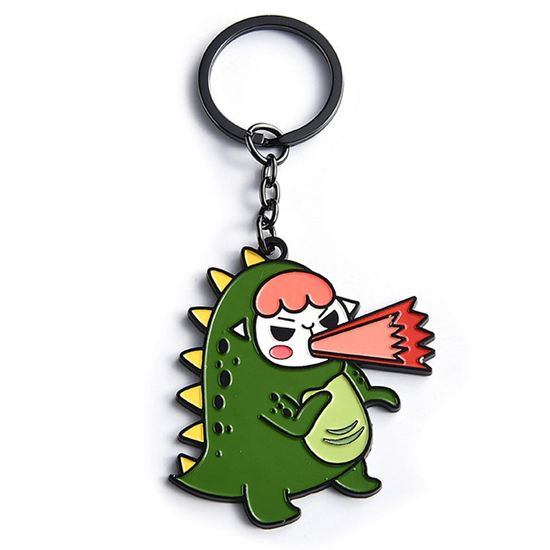 Cute dinosaur girl custom metal keychain with keyring