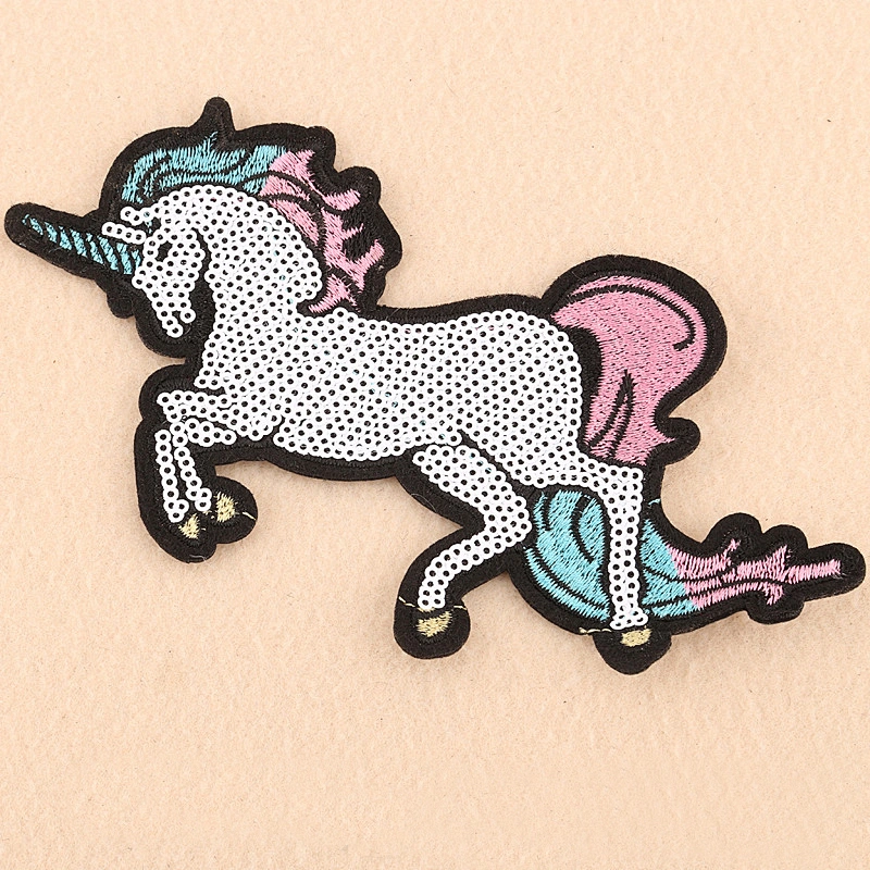 Wholesale In Stock Cheap Price Embroidery Patch Unicorn Sequin Patches for Clothing Garment