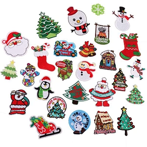 Wholesale In Stock Christmas Iron On Patches Santa Claus Snowman Embroidery Patch