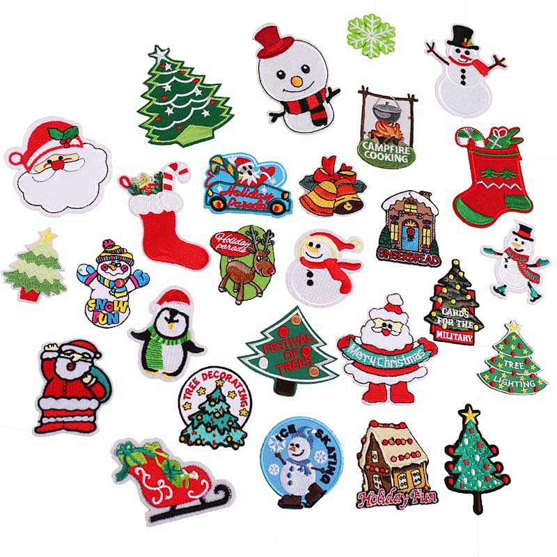 Wholesale In Stock Christmas Iron On Patches Santa Claus Snowman Embroidery Patch