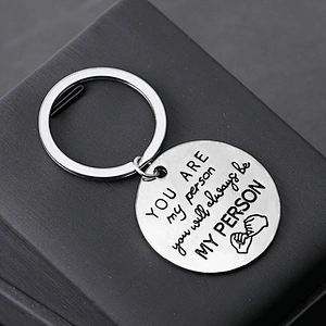 Cheap Personalized Gift You Are My Person Round Metal Couple Keychain with Letter Engraved