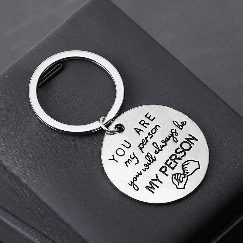 Cheap Personalized Gift You Are My Person Round Metal Couple Keychain with Letter Engraved
