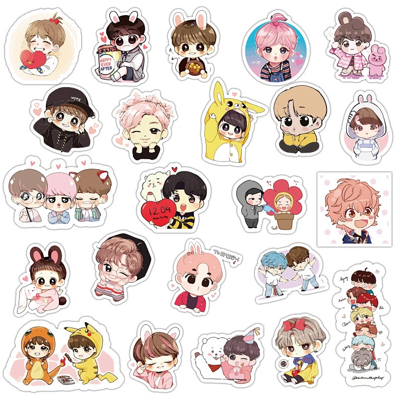 Factory Wholesale In Stock Waterproof PVC Sticker Cute Cartoon BTS Reusable Stickers Kpop