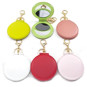 Wholesale Cheap Promotional Gift Blank PVC Leather Mirror Keyring In Stock
