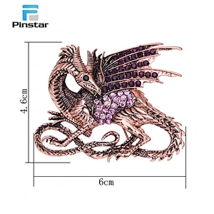 Wholesale In Stock Vintage Fashion Antique Copper Dragon Metal Pin Brooch with Crystal