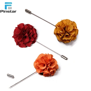 Fashion elegant mens accessories long needle brooch flower lapel pin with multi-colors