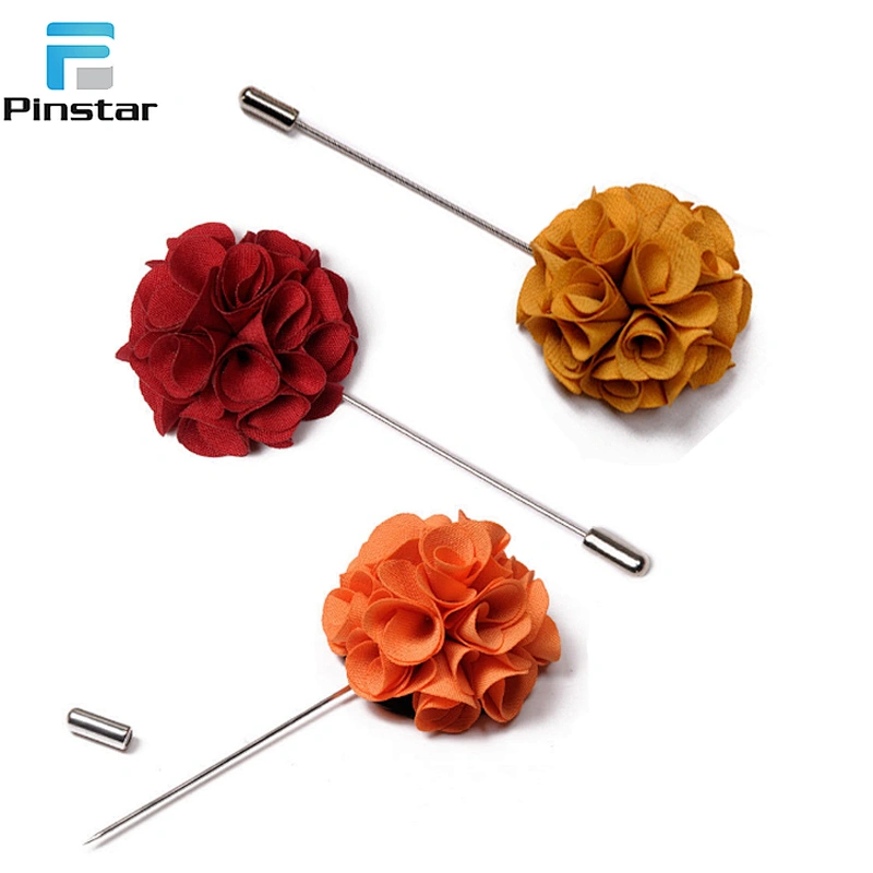 Fashion elegant mens accessories long needle brooch flower lapel pin with multi-colors
