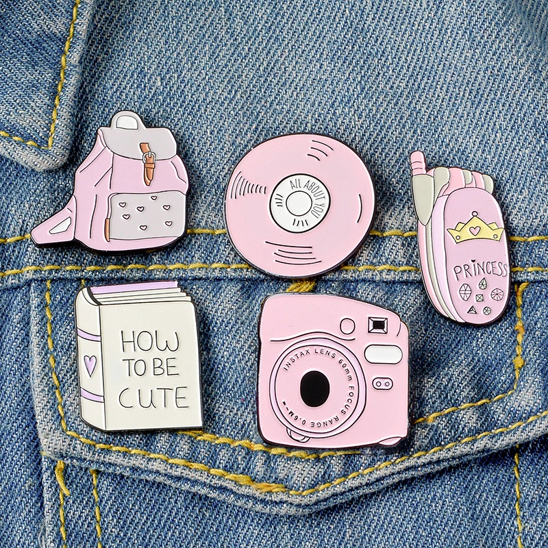 Cute Pink Color Bag Book Camera Phone Shaped Lapel Pin