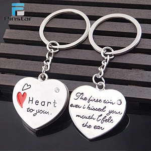 Customized engraved heart shaped cute couple letter keychains