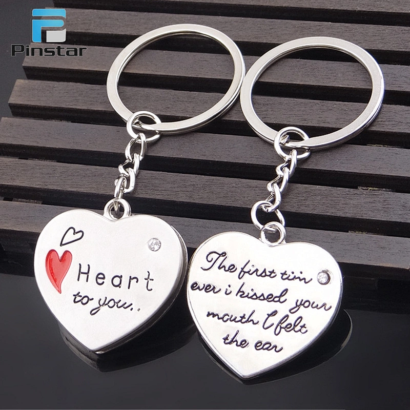 Customized engraved heart shaped cute couple letter keychains