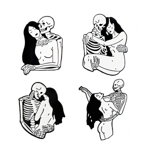 Hot Sale In Stock Unique Woman Girl Skull Black White Soft Enamel Lapel Pin
