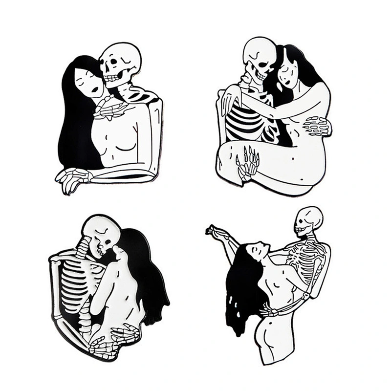 Hot Sale In Stock Unique Woman Girl Skull Black White Soft Enamel Lapel Pin