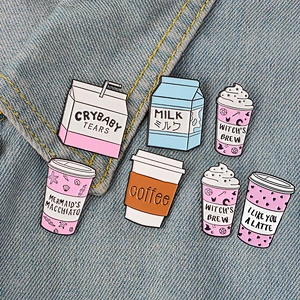 Wholesale In Stock Cute Cartoon Drink Accessory Lapel Pins Tea Milk Coffee Cup Enamel Hat Pin