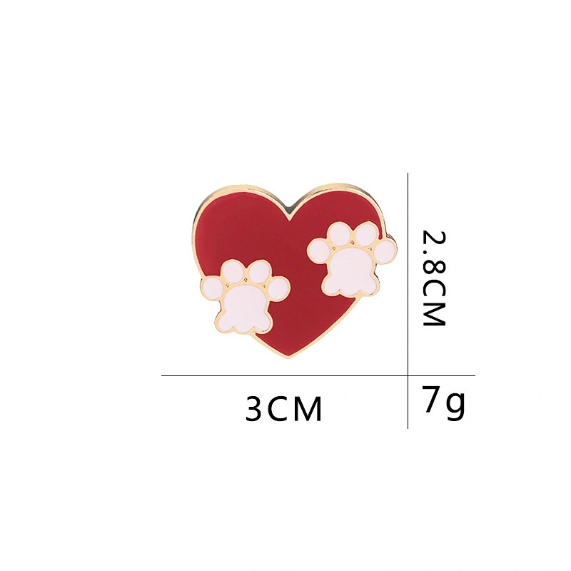 Gold Plating Pink Red Blue Heart Shaped Enamel Pin Badges with Paw