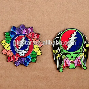 Mustom Flower Skull Metal Lapel Pin Badge Grateful Dead Hat lapel Pins