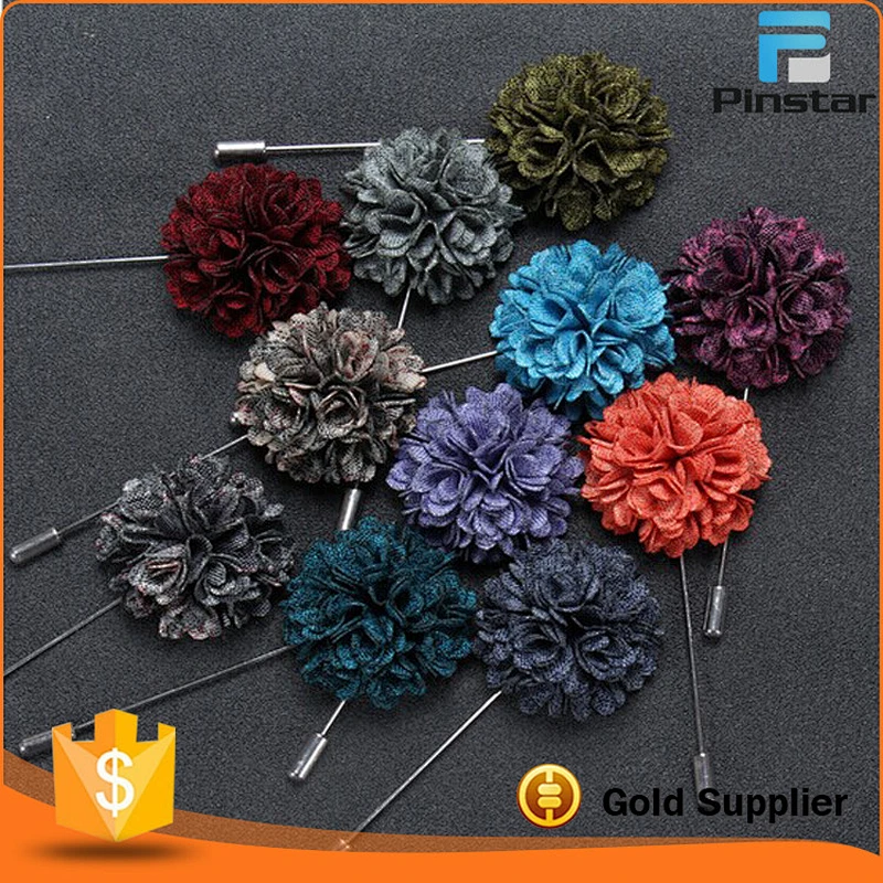 Small MOQ Stock Fashion Handmade Silk Fabric Men's Lapel Flower Brooch Pin