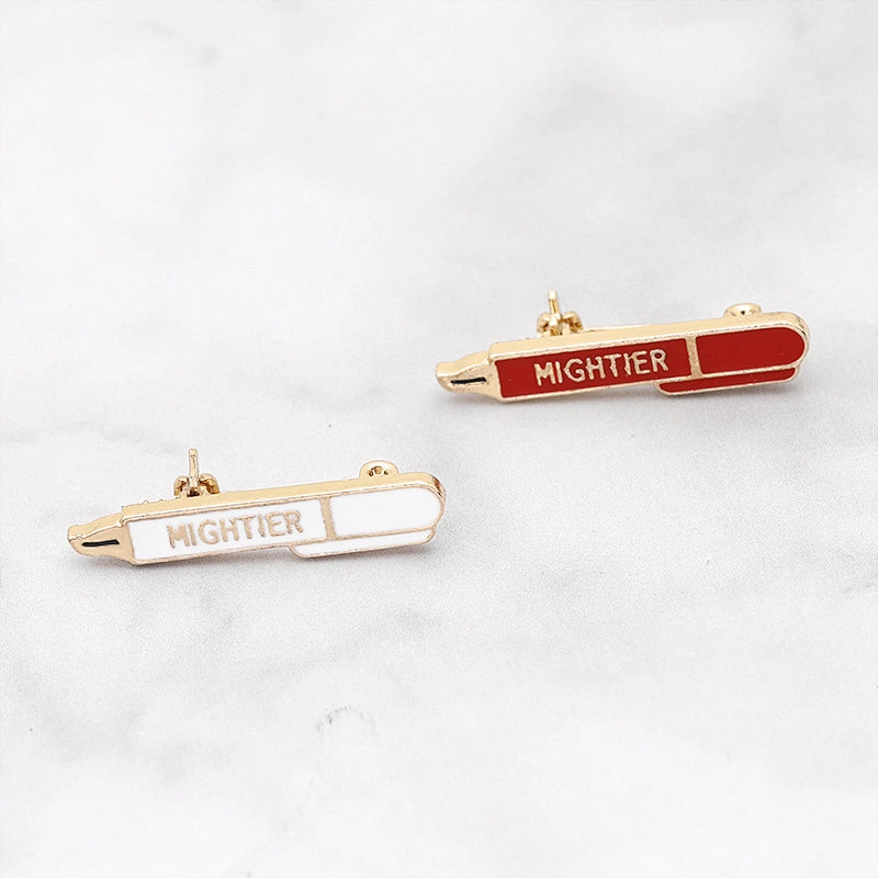 Pen Shaped Enamel Pin with Words Mightier