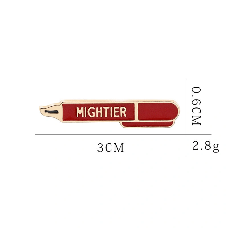 Pen Shaped Enamel Pin with Words Mightier